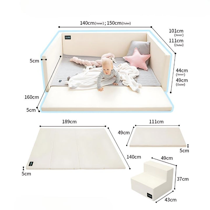 Ggumbi Lucky Star Clean Bumper Play Room - Ivory - Extra Large - Detailed Dimension Display