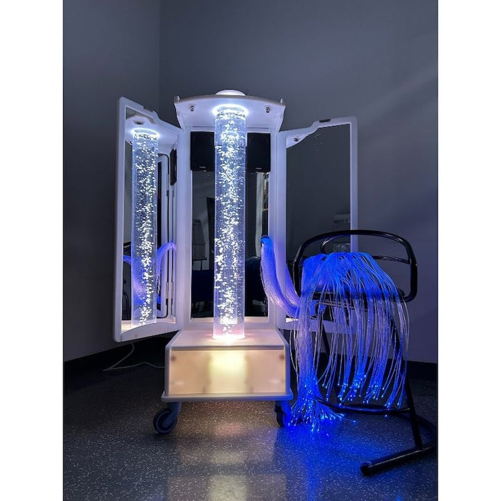 AHS Relaxation Mirrored Bubble Rover - Medical Grade - Corner View Complete Set White Light Blue Fiber