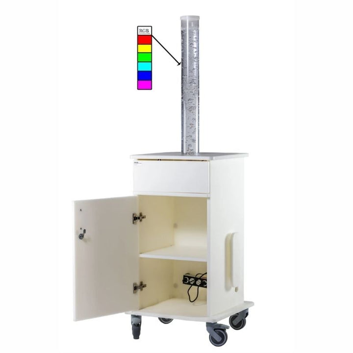 SouthpawPortableBubbleTubeCart-MedicalGrade-in details storage open empty