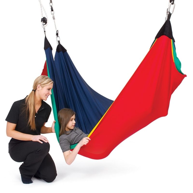 SouthpawRainbowAcrobatSwing-child on the swing with adult woman