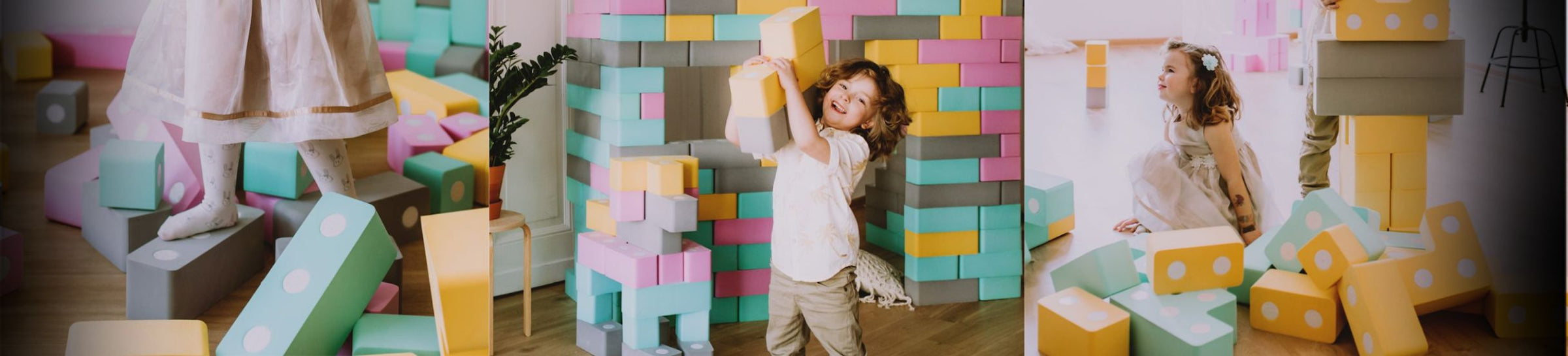 TUKI_Magnetic_Blocks_Collection_Girl_Stepping_On_Blocks_Boy_Fort_Build_Playroom