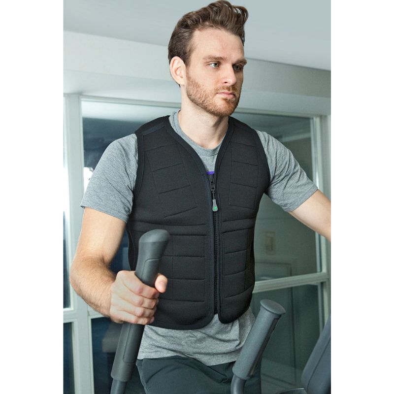 Adult male using the Power WearHouse proprioceptive weighted vest during exercise, showing resistance training use