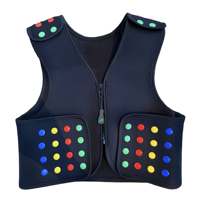 Power WearHouse ProPower Compression Vest for Kids shown flat on a clean white background, highlighting the neoprene construction and front zipper design