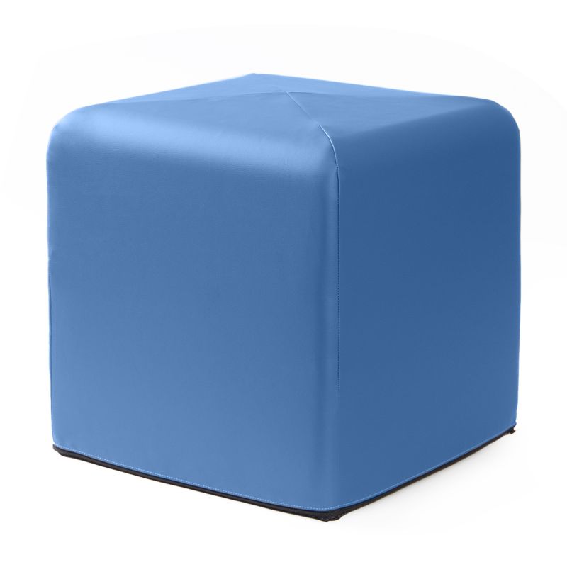 Jaxx Monroe 18in foam ottoman in blue vinyl, flexible seating for classrooms and home