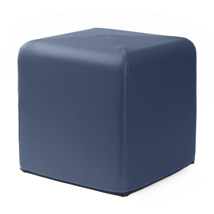 Jaxx Monroe 18in foam ottoman in navy blue vinyl, flexible seating for classrooms and home