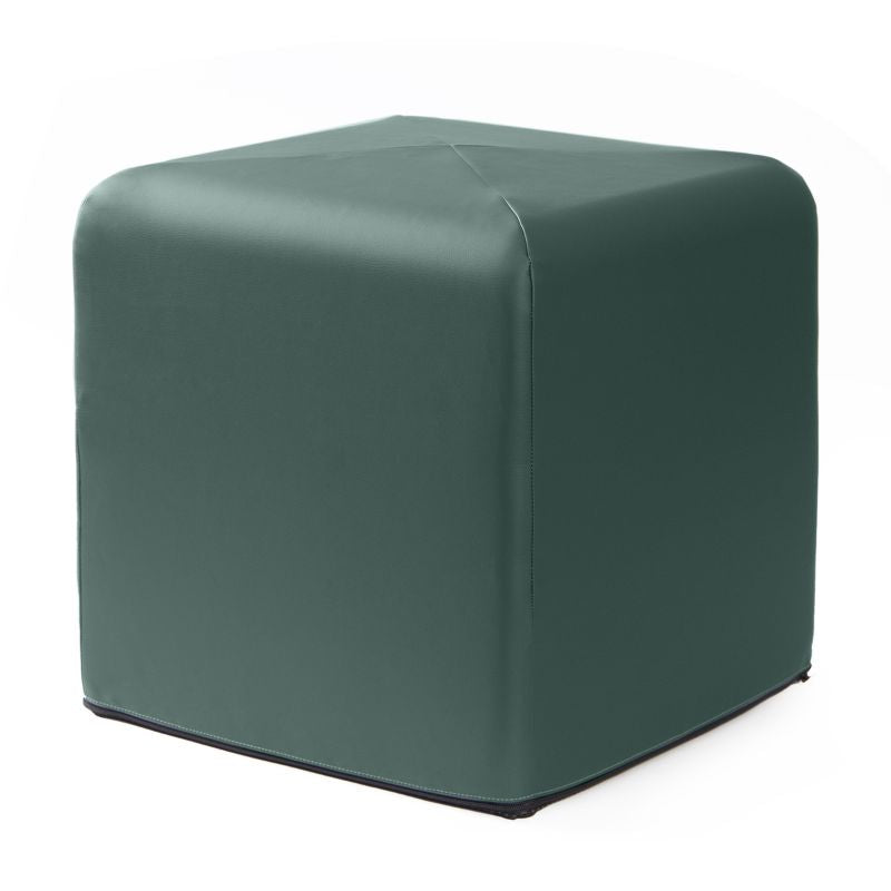 Jaxx Monroe 18in foam ottoman in dark green vinyl, flexible seating for classrooms and home