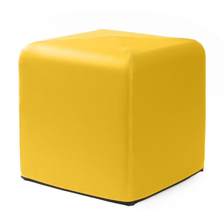 Jaxx Monroe 18in foam ottoman in yellow vinyl, flexible seating for classrooms and home