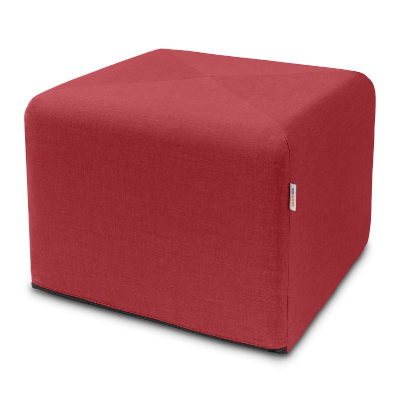 Jaxx Monroe 24in foam ottoman in poppy red performance fabric, flexible seating for classrooms and home