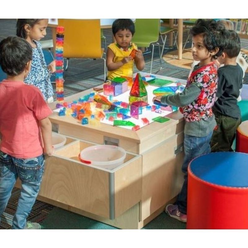 3branch Lightbox Discovery Table in use, demonstrating hands-on light and colour exploration for children in a classroom or therapy space