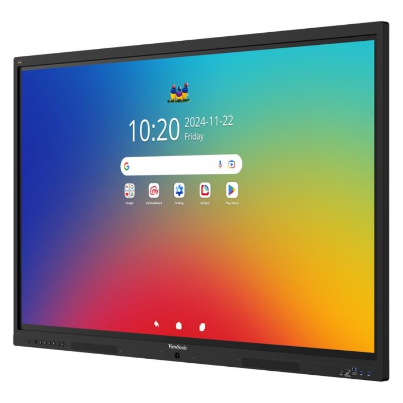 ViewSonic IFP5541 interactive display at an angle, showing the touchscreen and slim bezel for classrooms