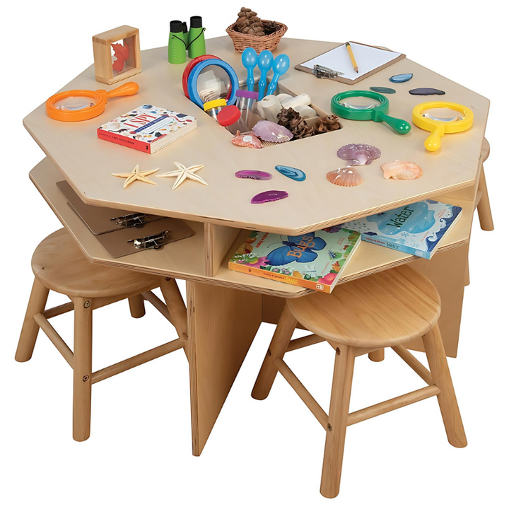 Constructive Playthings Discovery Table with 4 Classroom Stools Landscape View