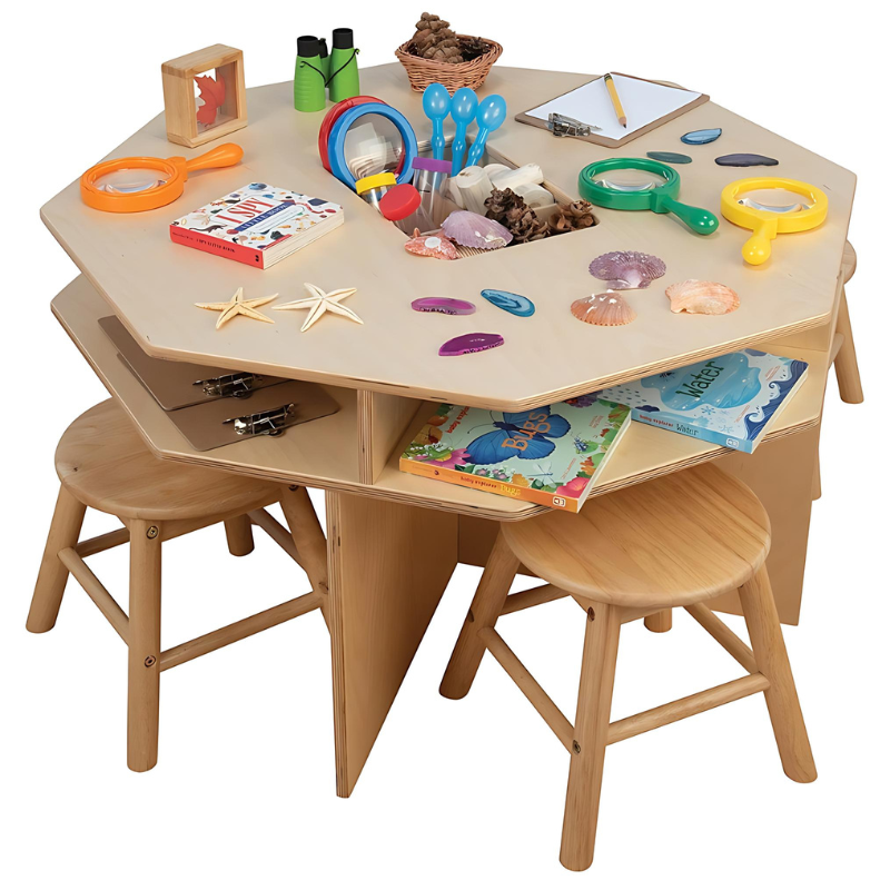 Constructive Playthings Discovery Table with 4 Classroom Stools Landscape View