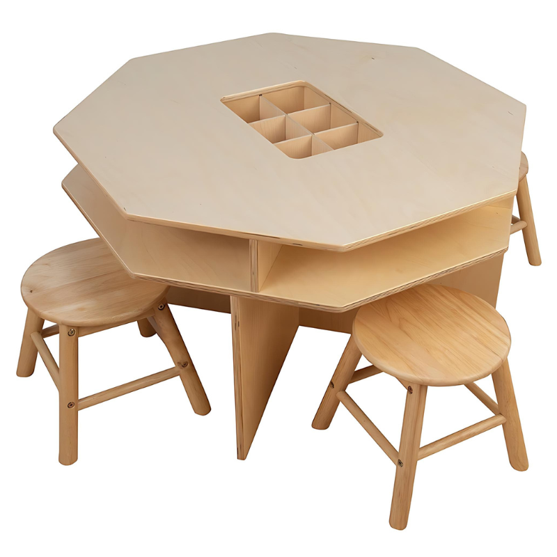 Constructive Playthings Discovery Table with 4 Classroom Stools Clean View