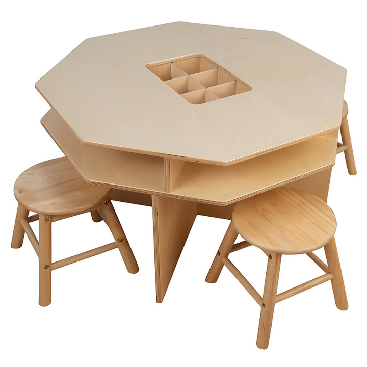 Constructive Playthings Discovery Table with 4 Classroom Stools Clean View