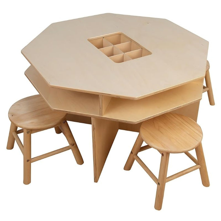 Constructive Playthings Discovery Table with 4 Classroom Stools - Clean Top View

