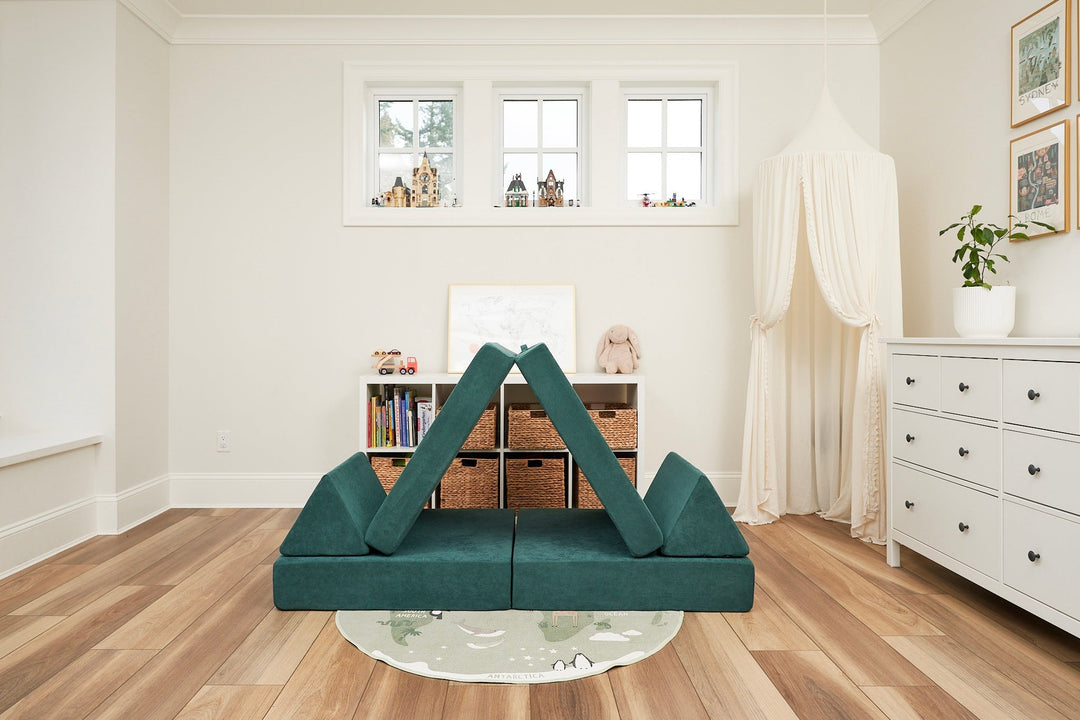 Kiddie Couch emerald green cushion angle build