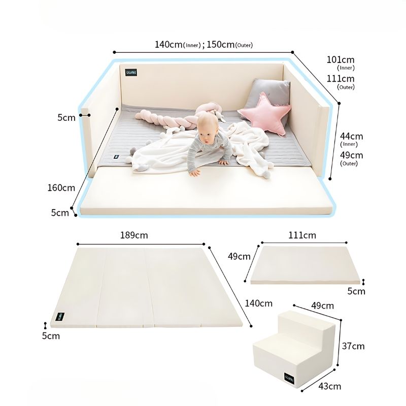 Ggumbi Lucky Star Clean Bumper Play Room - Ivory - Extra Large - Detailed Dimension Display
