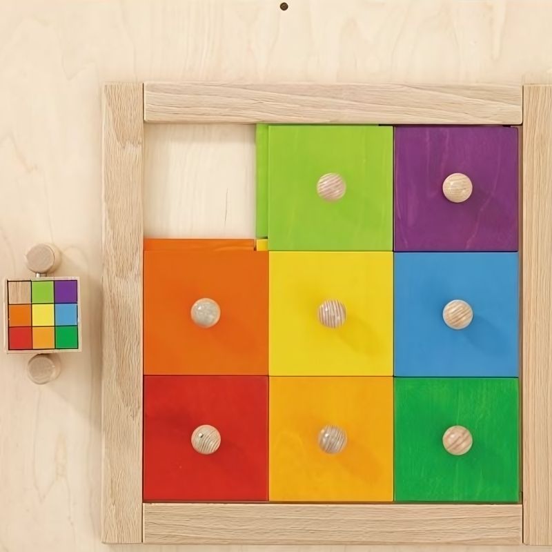 HABA Pro Colorful Squares Sensory Wall - Front Close Up View

