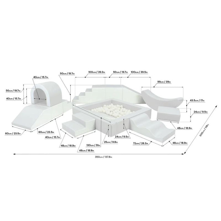 IGLU Soft Play Party Set White Landscape Clean View in detailed dimension