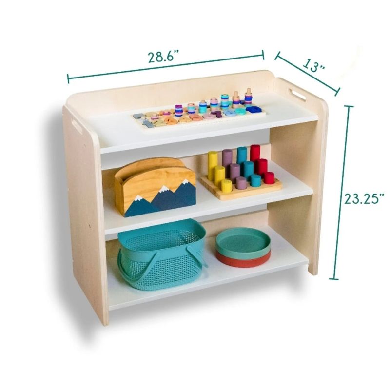 Sapiens Child - BANANA - Montessori Shelf with Borders - Detailed Dimension Display
