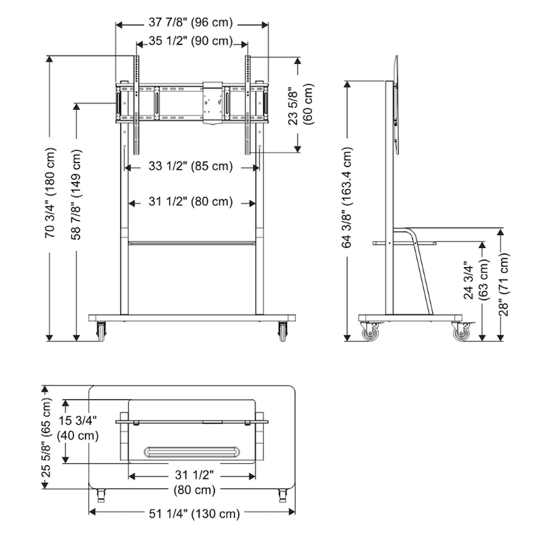 SMART HD Mobile Stand for SMART Interactive Displays Dimensions