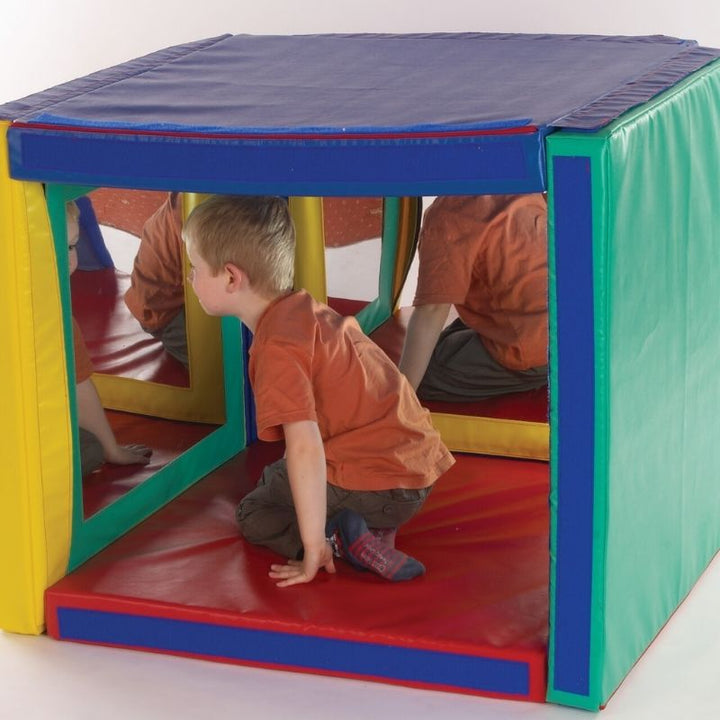 TFH Giant Folding Mirror Den - Boy playing sitting onside the cube