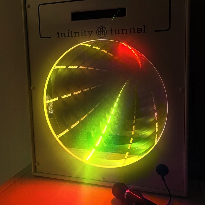 TFH Interactive Infinity Tunnel & Microphone - Front view glowing golden light 
