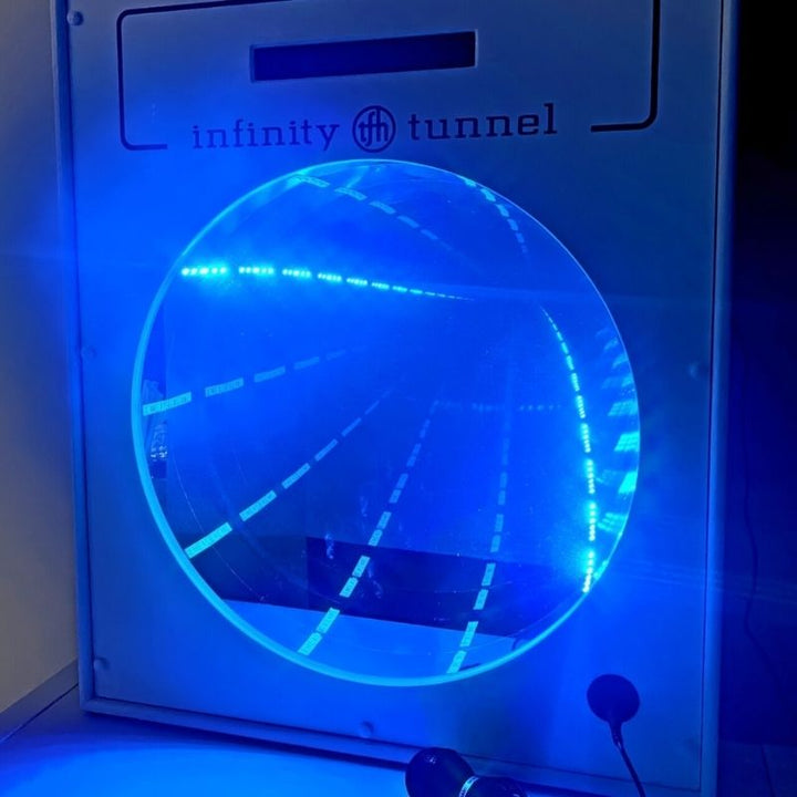TFH Interactive Infinity Tunnel & Microphone - Front view glowing blue light
