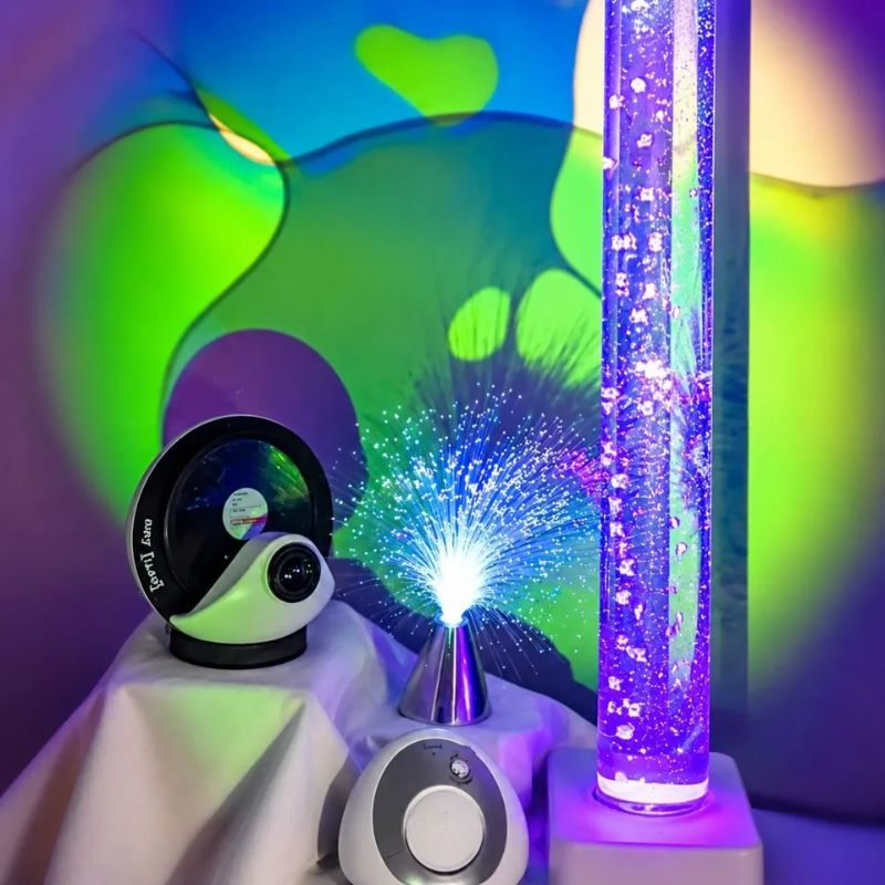 TFH At Home Sensory Room Kit Premium with a light projector, fibre optic lamp and glowing bubble tube, a home sensory room kit for calming visual stimulation