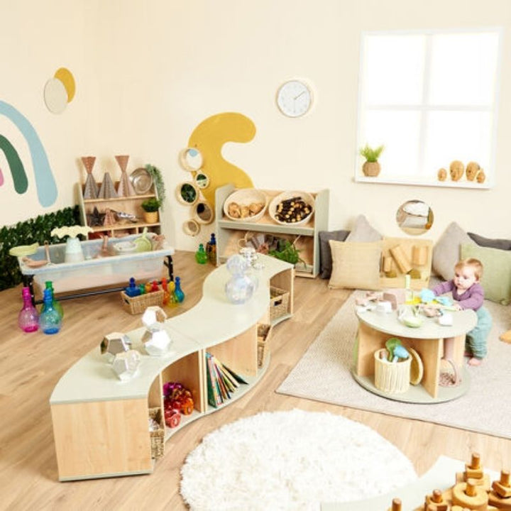 TTS Elements Sage Toddler Low Curved Storage Unit - Landscape View Indoor Set Up