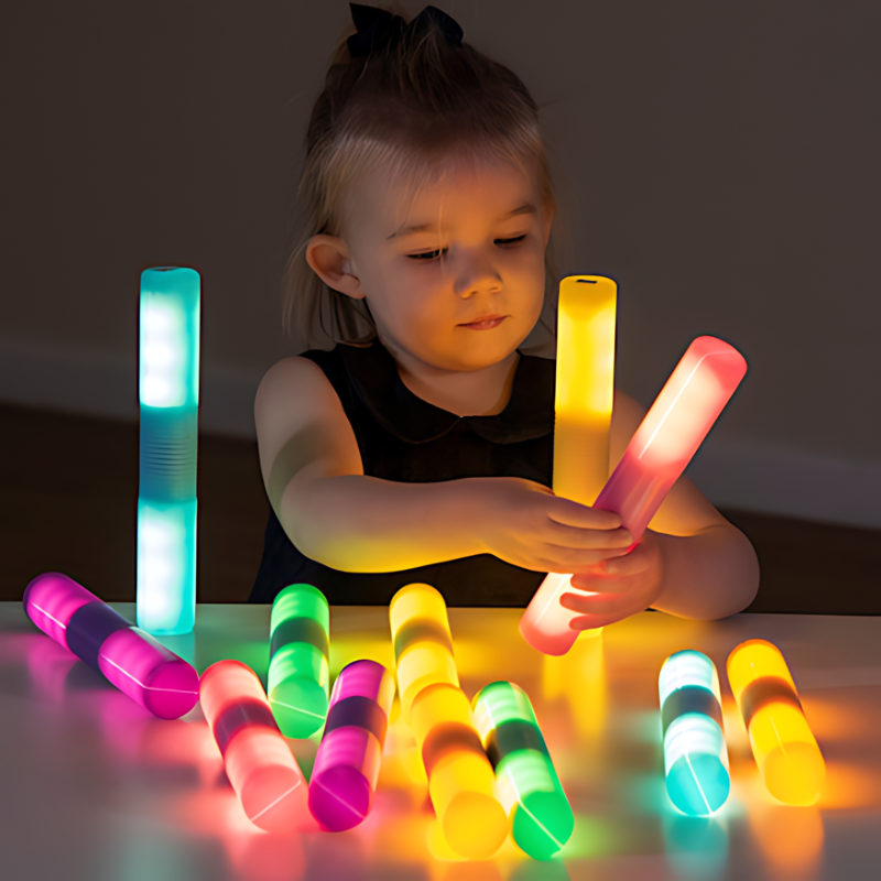 TTS Light Up Glow Cylinders Child Active Play On Desk