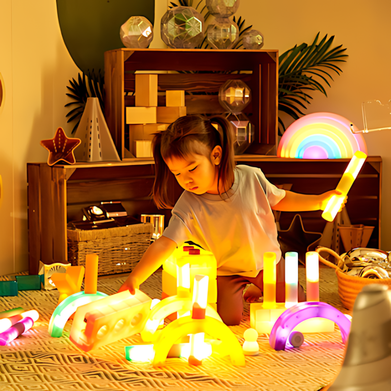 TTS Light Up Glow Cylinders Child Active Play on Mat