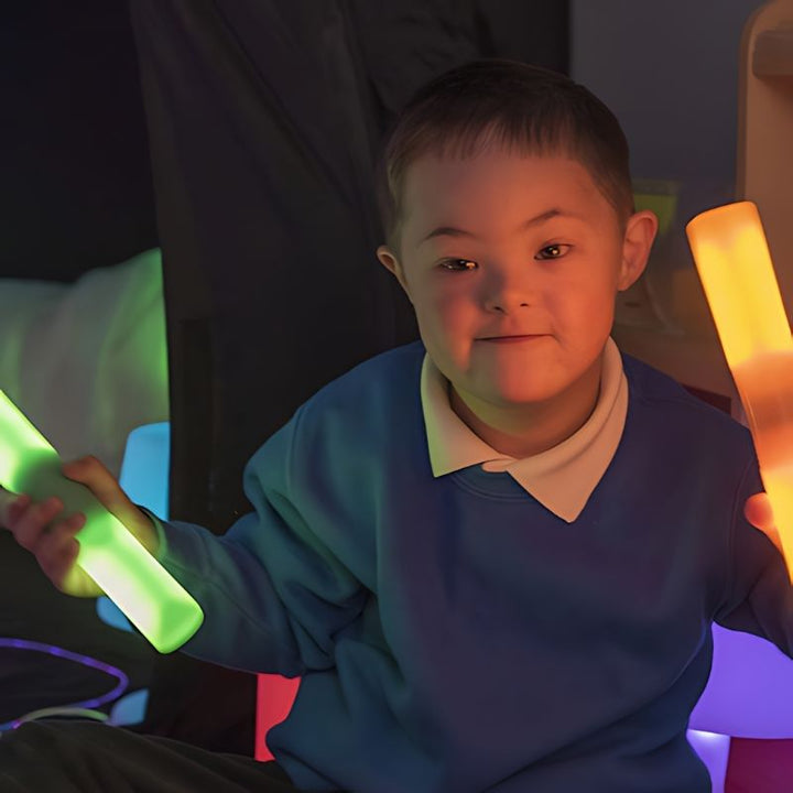 TTS Light Up Glow Cylinders - Boy with Two Cylinder Play
