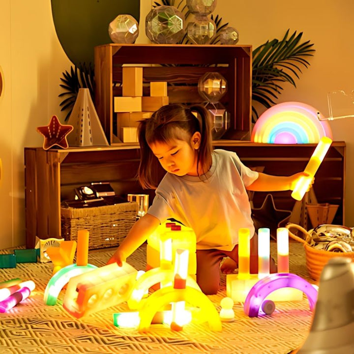 TTS Light Up Glow Cylinders - Child Active Play on Mat
