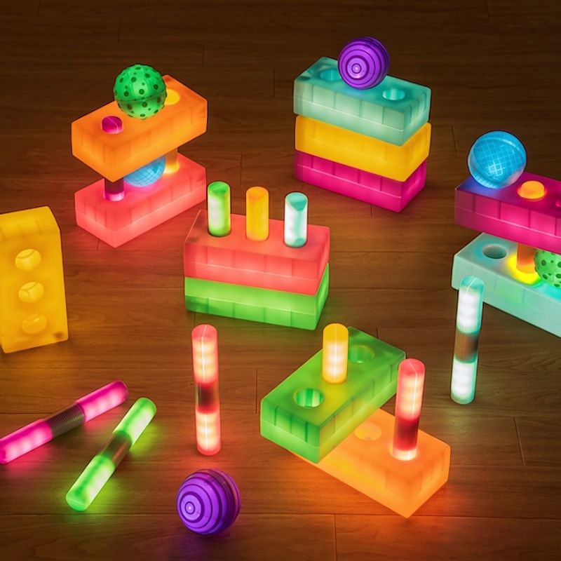 TTS Light up Glow Spheres, Cylinders and Bricks - Complete View 
