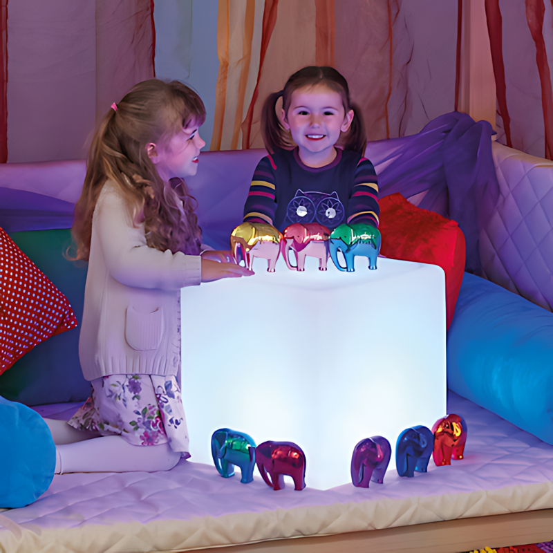 TTS Sensory Colour Changing Light Up Cube Collaboration Play Two Girls