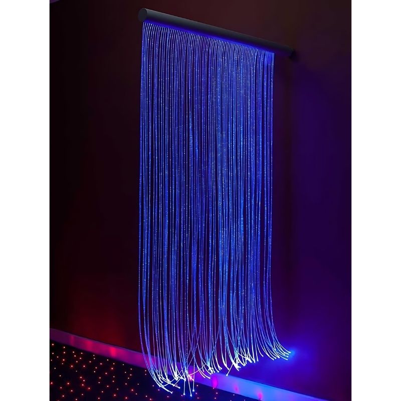 UFO Fiber Optic Sensory Wall Cascade With Built In LED - Indoor View Blue Light