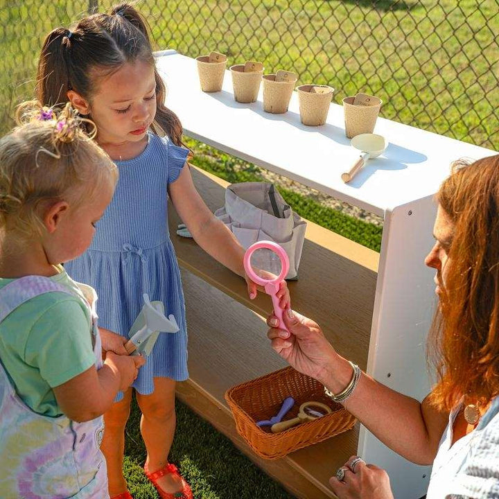 Whitney Brothers outdoored Storage Shelf - Mom and Two Kids Active Play