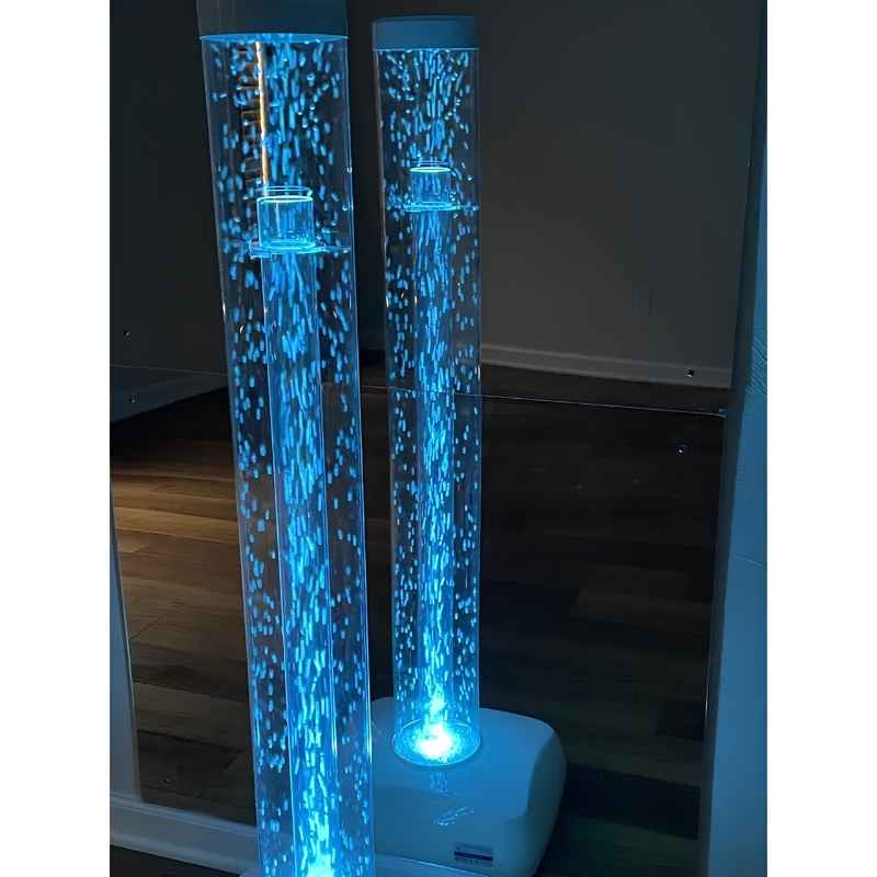 TFH Acrylic Mirror Set doubling the reflection of a blue LED bubble tube, creating a multi-sensory room visual stimulation display