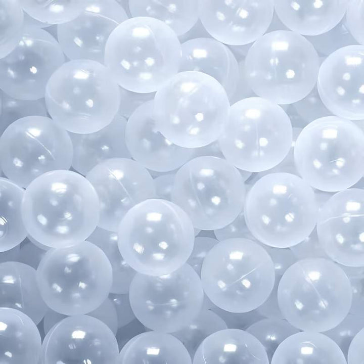 TFH clear antimicrobial ball pit balls piled closely together, showing the durable, crack-resistant construction of these sensory ball pool balls