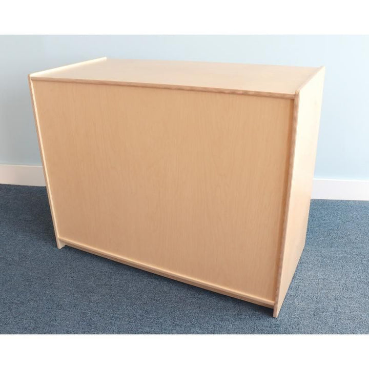 Back panel of the Whitney Brothers Sliding Doors Storage Cabinet, a birch plywood storage cabinet with a clean finished look for classrooms and sensory rooms