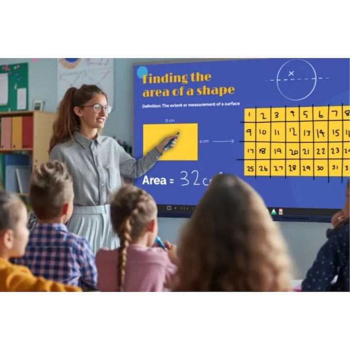 Boxlight Clevertouch Max 2 4K interactive display in active classroom use, demonstrating the 40-point pressure-sensitive touch and collaborative learning capabilities for schools
