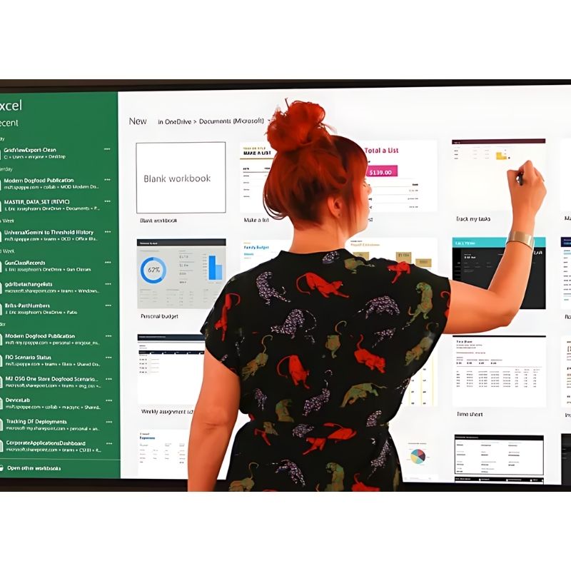 Active classroom presentation on the Boxlight MimioPro G interactive display, showing multi-student engagement with the Google EDLA certified 4K touchscreen