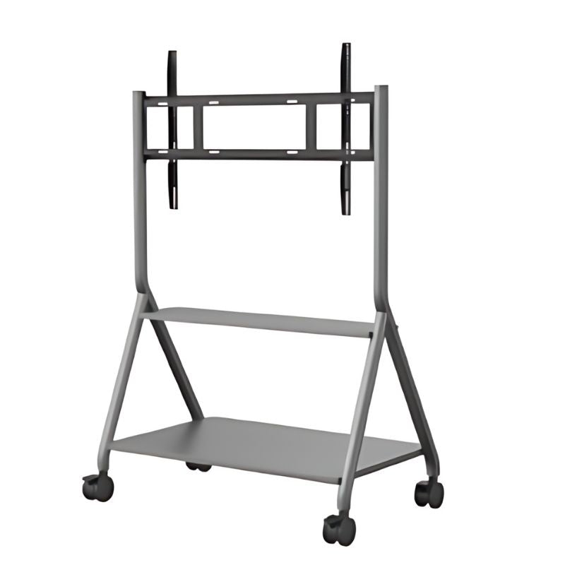 Boxlight Mobile Cart Display Stand clean landscape view showing the manual height adjustment column, robust wheeled base, and secure mounting system for Boxlight interactive displays from 55 to 86 inches