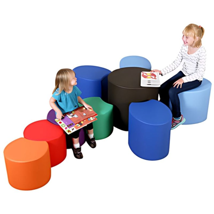 Child actively playing on the Children's Factory Dragonfly Seating Set demonstrating the colourful rearrangeable foam floor seating for classrooms and childcare centres