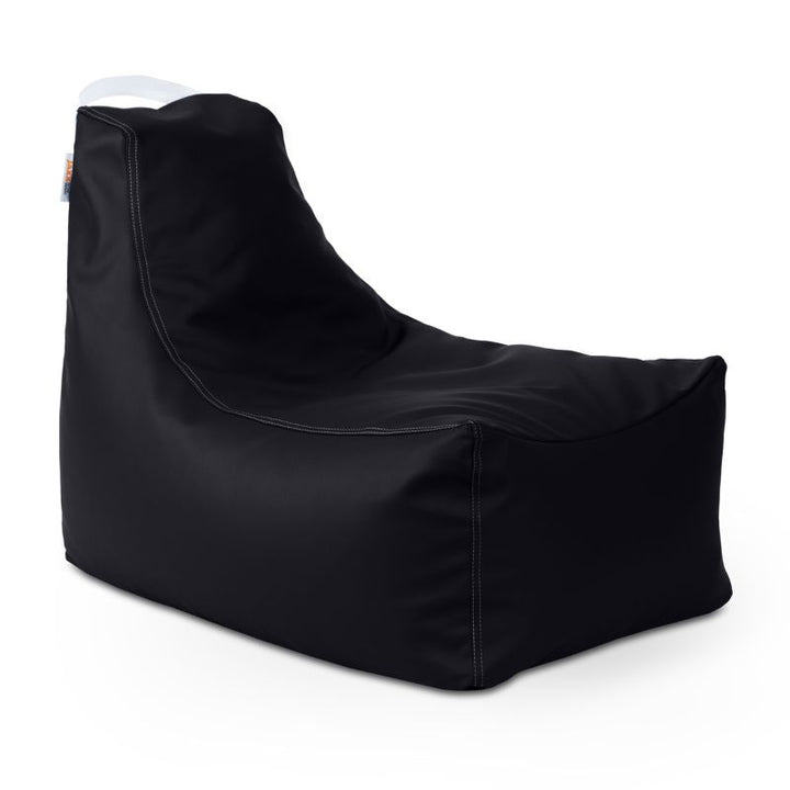 Jaxx Pezzi classroom bean bag chair in black vinyl with a carry handle, portable flexible seating for classrooms
