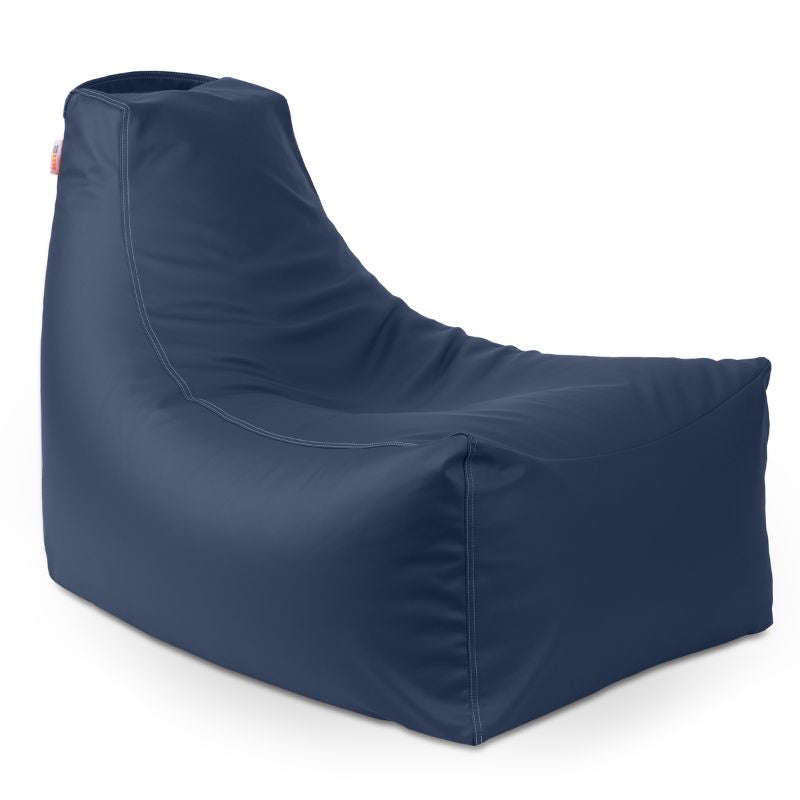Jaxx Pezzi classroom bean bag chair in navy blue vinyl, a wipe-clean vinyl bean bag chair for school libraries