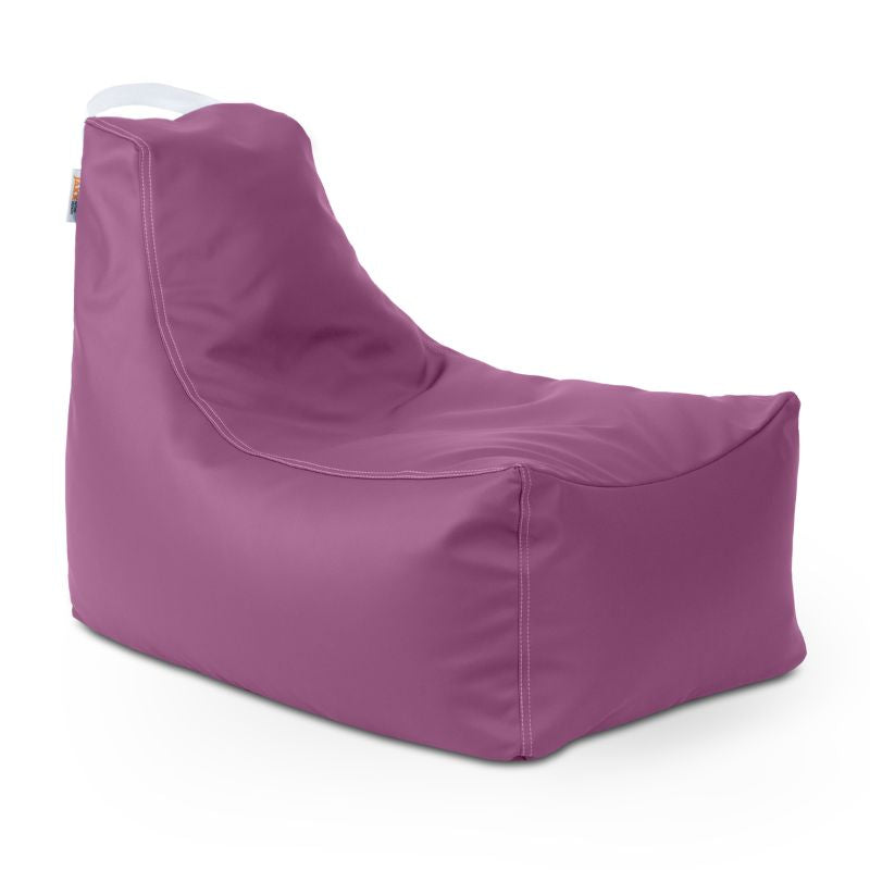 Jaxx Pezzi classroom bean bag chair in purple vinyl with a carry handle, sensory seating for calm corners