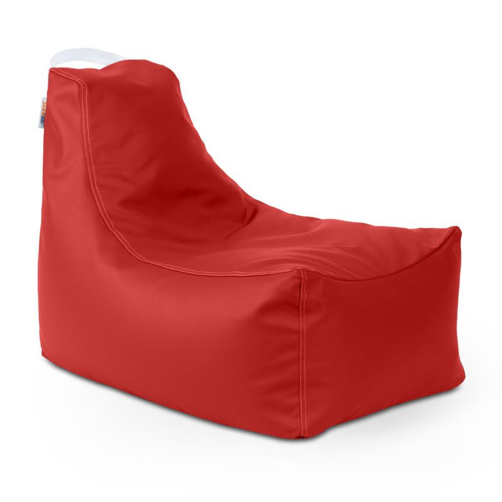 Jaxx Pezzi classroom bean bag chair in red vinyl with a carry handle, lightweight flexible seating for group work