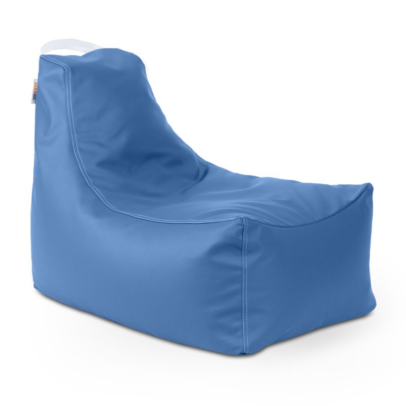 Jaxx Pezzi classroom bean bag chair in royal blue vinyl with a carry handle, portable seating for classroom huddles